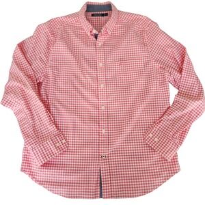 Nautica Mens L Classic Fit Stretch Gingham Orange Checkered Button Down Shirt‎